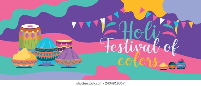 Happy Holi colorful banner template indian hinduism festival celebration, social media poster design
and horizontal banner template for holi festival celebration