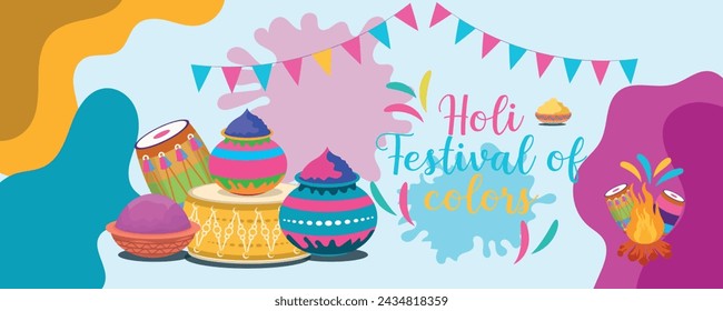 Happy Holi colorful banner template indian hinduism festival celebration, social media poster design
and horizontal banner template for holi festival celebration