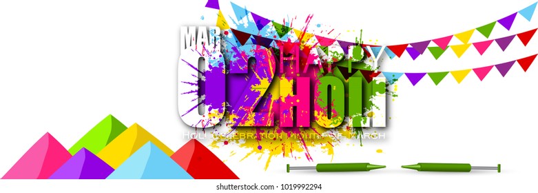 Happy Holi Colorful Celebrations, Beautiful Indian Festival With Colors Splash On Grungy Illustration Abstract  Vector Banner And  Background....