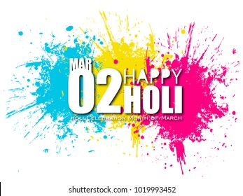 Happy Holi Colorful Celebrations, Beautiful Indian Festival With Colors Splash On Grungy Illustration Abstract  Vector Banner And  Background....