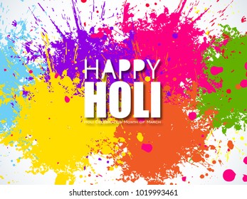Happy Holi Colorful Celebrations, Beautiful Indian Festival With Colors Splash On Grungy Illustration Abstract  Vector Banner And  Background....
