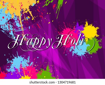 Happy Holi Colorful Celebrations, Beautiful Indian Festival With Colors Splash On Grungy Illustration Abstract Vector Banner And Background