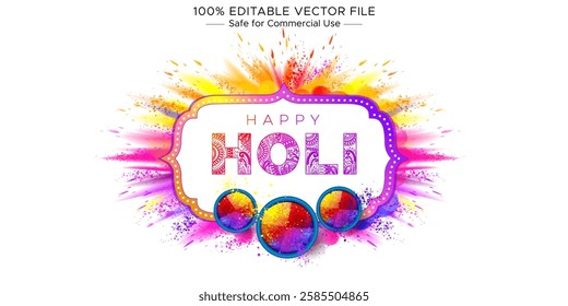 Happy Holi colorful color splash banner wallpaper background design. Holi is traditional colour festival of India.