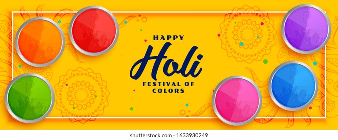 happy holi colorful festival yellow banner design