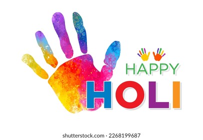 Happy Holi with colorful hands symbol of joy, and happiness,  Hindu religious festival of colorful life celebration, Holi greeting card, poster, icon, illustration, banner, vector