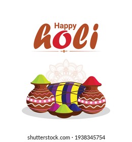	
Happy holi with colorful mud pot and drum