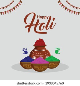 	
Happy holi with colorful mud pot and drum