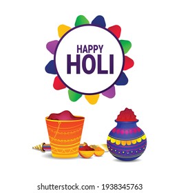 	
Happy holi with colorful mud pot and drum