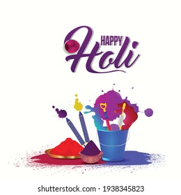	
Happy holi with colorful mud pot and drum