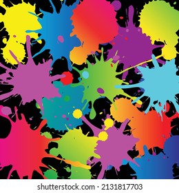 Happy Holi colorful splatter graphic on black background