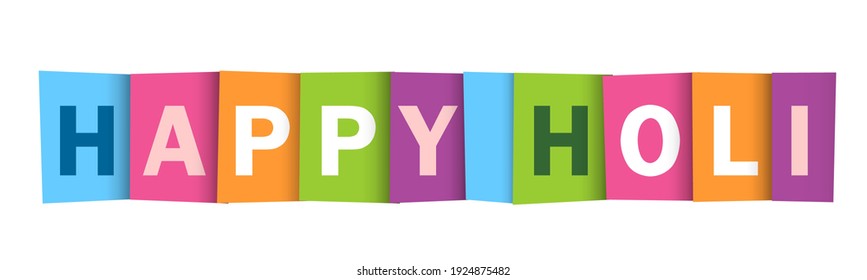 HAPPY HOLI colorful vector typography banner isolated on white background