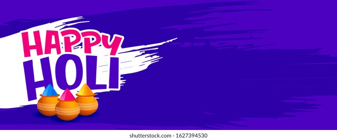 happy holi colors festival purple banner design