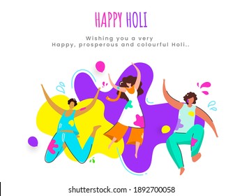 Happy Holi Concept With Faceless Young Indian People Playing And Celebrating Festival Of Colors On White Background.