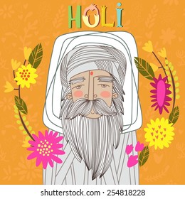 Happy Holi - concept vector card. Indian festival Happy Holi celebrations Design in a colorful style.
