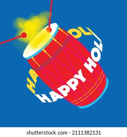 Happy Holi, Creative composition of Colorful Indian Holi festival, musical, abstract, graphic dhol with typography around.