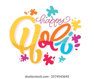 Happy Holi. Cute hand drawn doodle lettering quote. Lettering for t-shirt design, mug print, bag print, clothes fashion. 100% hand drawn vector image.