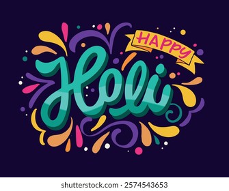 Happy Holi. Cute hand drawn doodle lettering quote. Lettering for t-shirt design, mug print, bag print, clothes fashion. 100% hand drawn vector image.