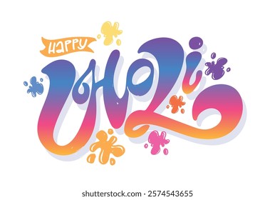 Happy Holi. Cute hand drawn doodle lettering quote. Lettering for t-shirt design, mug print, bag print, clothes fashion. 100% hand drawn vector image.