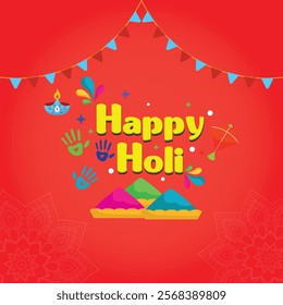 Happy holi festival 2025. Happy holi bold typography vector illustration design with bright colors and holi elements. Indian happy holi festive banner design, poster design, card design