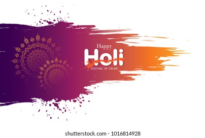 Happy Holi Festival Background with Abstract Grunge Style, Color Splash and Ornamental Floral Elements