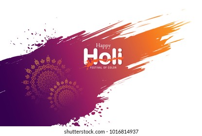 Happy Holi Festival Background with Abstract Grunge Style, Color Splash and Ornamental Floral Elements