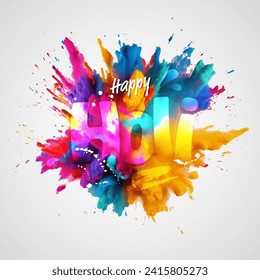 Happy Holi Festival Background Design with Vibrant Color Splashes