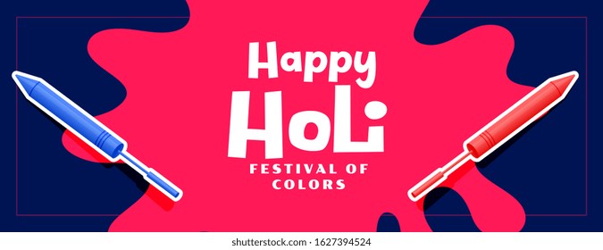 happy holi festival banner with pichkari color