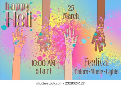 Happy holi festival banner poster, bright carnival of colors, music and lights, festival of colors