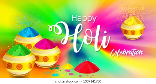 Happy Holi festival card with Colorful gulaal . Template for flyer, brochure or invitation - Vector - Vector