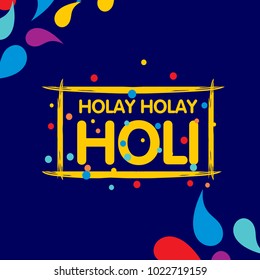 happy holi festival. holi color drops with creative typography on blue background