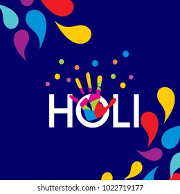 happy holi festival. holi color drops with creative typography on blue background