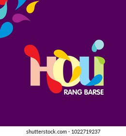 happy holi festival. holi color drops with creative typography on purple background