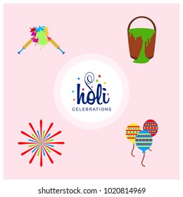 happy holi festival. holi colored icons with creative typography