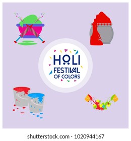 happy holi festival. holi colored icons with creative typography