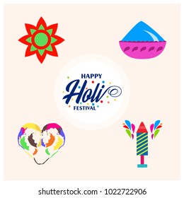 happy holi festival. holi colored icons with creative typography