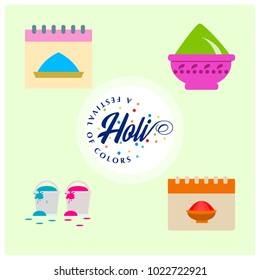 happy holi festival. holi colored icons with creative typography