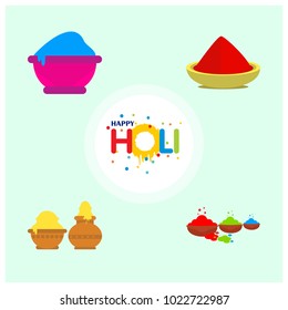 happy holi festival. holi colored icons with creative typography