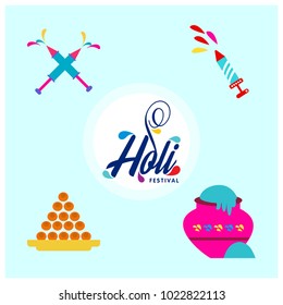 happy holi festival. holi colored icons with creative typography