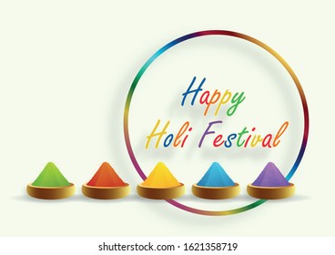 Happy Holi Festival, colorful gulal (powder color) for the traditional indian festival of colors with nice and creative design on paper color background