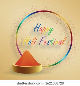 Happy Holi Festival, colorful gulal (powder color) for the traditional indian festival of colors with nice and creative design on paper color background