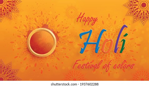 Happy Holi Festival, colorful gulal (powder color) for the traditional indian festival of colors with nice and creative design on paper color background