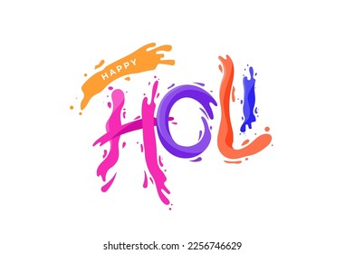 Happy Holi Festival. Colorful Lettering Made with Splashes