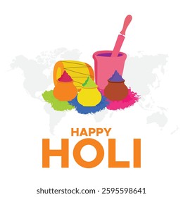 Happy holi festival. colorful pot and powder. vector illustration design.Beautiful poster for Indian festival Happy Holi with color pot background. abstract vector illustration design