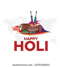 Happy holi festival. colorful pot and powder. vector illustration design.Beautiful poster for Indian festival Happy Holi with color pot background. abstract vector illustration design