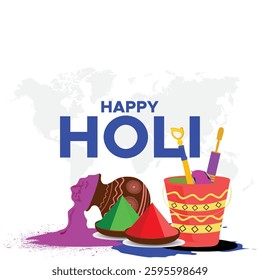 Happy holi festival. colorful pot and powder. vector illustration design.Beautiful poster for Indian festival Happy Holi with color pot background. abstract vector illustration design