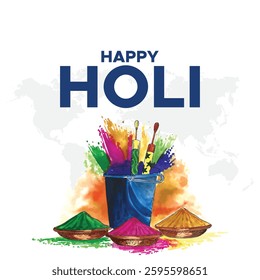 Happy holi festival. colorful pot and powder. vector illustration design.Beautiful poster for Indian festival Happy Holi with color pot background. abstract vector illustration design