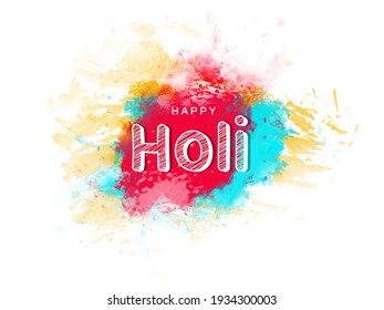 Happy holi festival with colorful powder and calligraphy design.