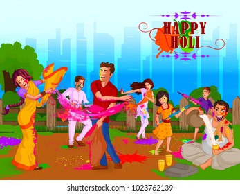 Happy Holi festival of colors background for holiday of India. Vector illustration