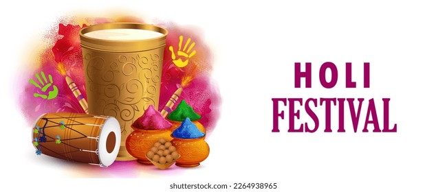 Happy Holi festival of colors background for holiday of India. Vector illustration