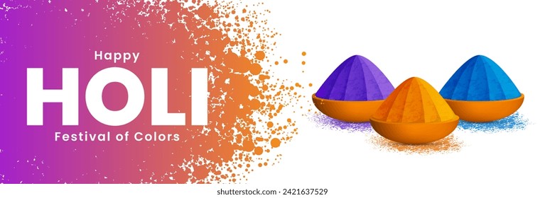 Happy Holi Festival of Colors background design. Colorful indian happy holi celebration banner. Vector illustration